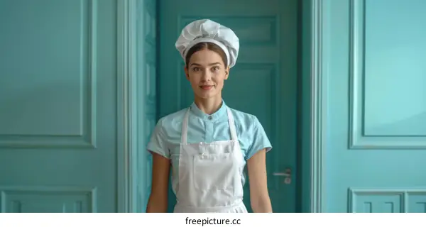 Portrait of a young female chef standing in a commercial kitchen