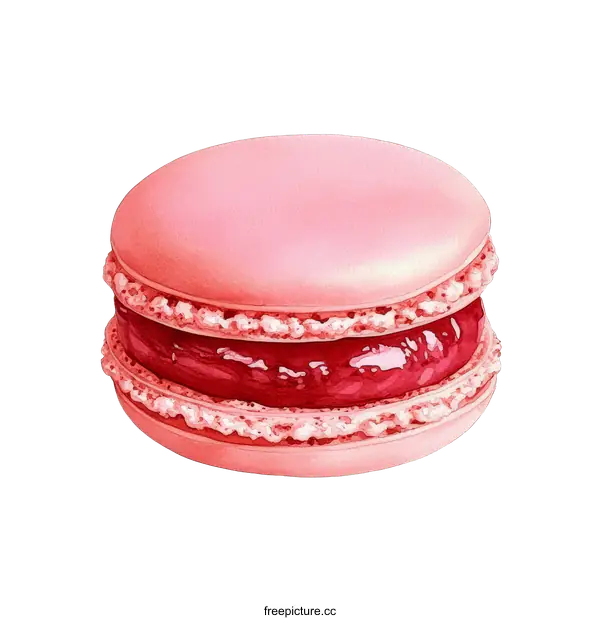 [Transparent Background PNG]Watercolor Illustration of a Pink Macaron