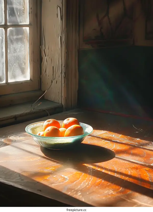 Bowl of Oranges in Sunlight by Window