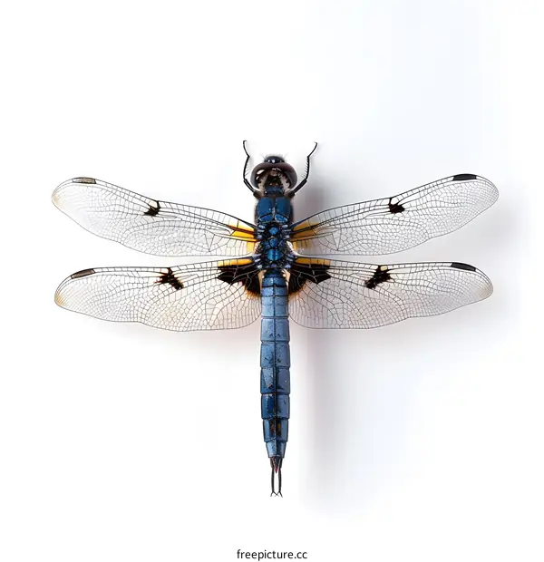 Blue dragonfly isolated on white background