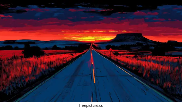 Colorful Sunset Road Trip Illustration