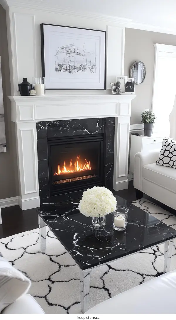 Modern Black and White Marble Coffee Table in Living Room