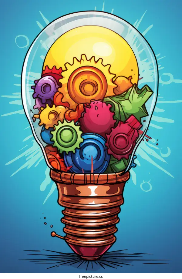 Colorful gears inside a light bulb