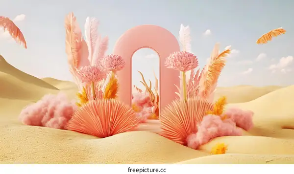 Abstract Minimalist Pink and Yellow Desert Archway