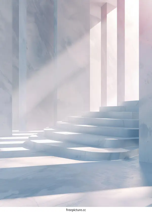 Contemporary White Marble Stairwell in Art Deco Building with Glass Walls