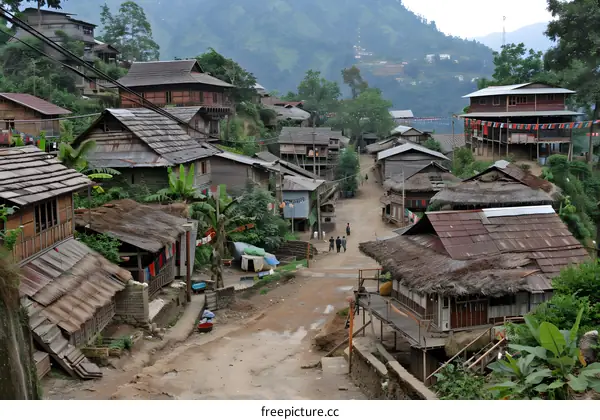 Traditional Village in the Mountains of Asia