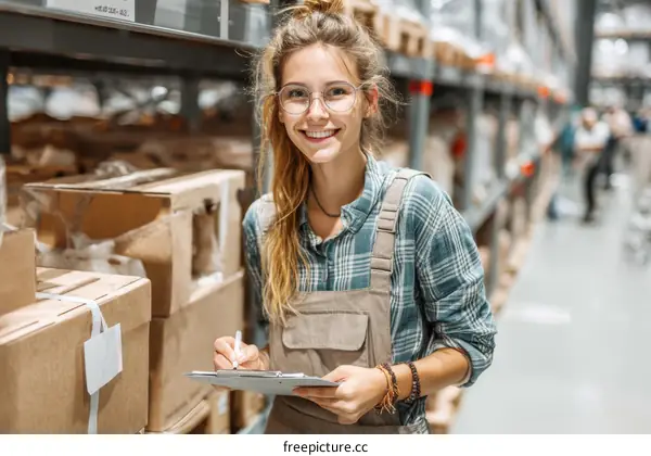 Warehouse Worker Checking Inventory Caucasian Woman