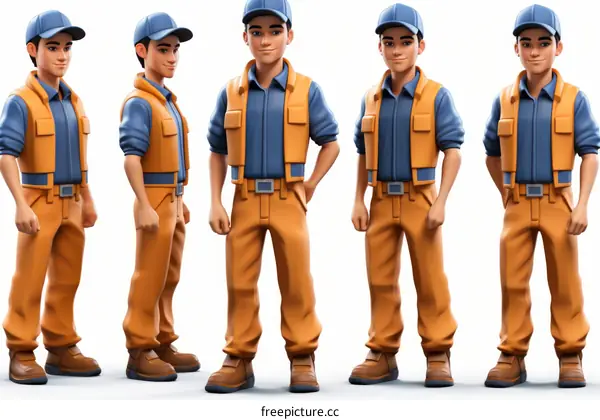 Construction Workers at Work in Various Positions