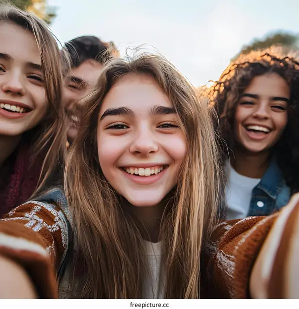 Group of Friends Taking a Selfie Together in the Park