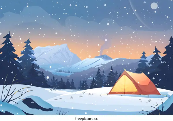 Snowy Mountain Campsite Illustration