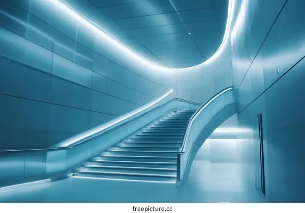 Modern White and Blue Staircase in a Building
