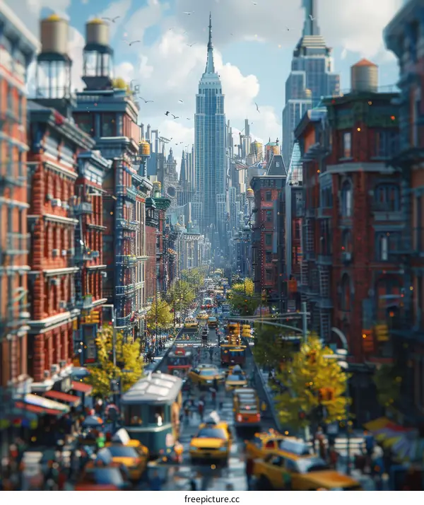 Futuristic New York City Street Scene Illustration