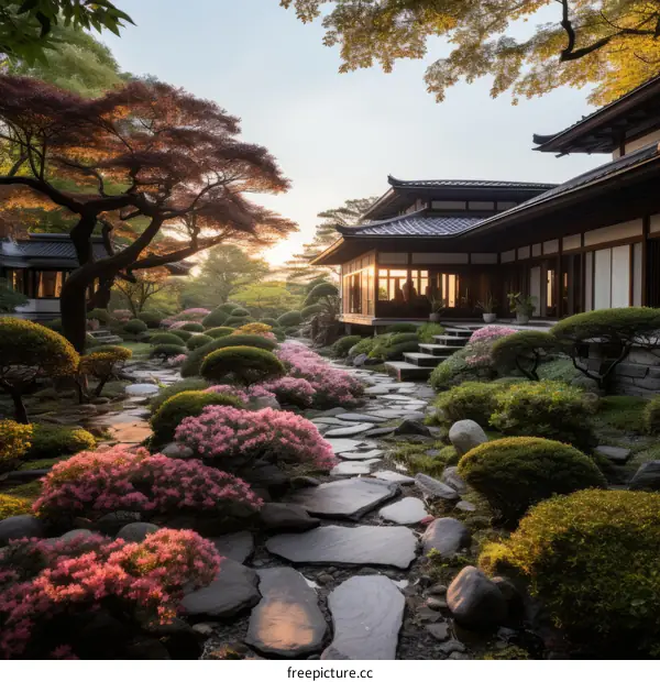 Japanese Garden with Traditional House
