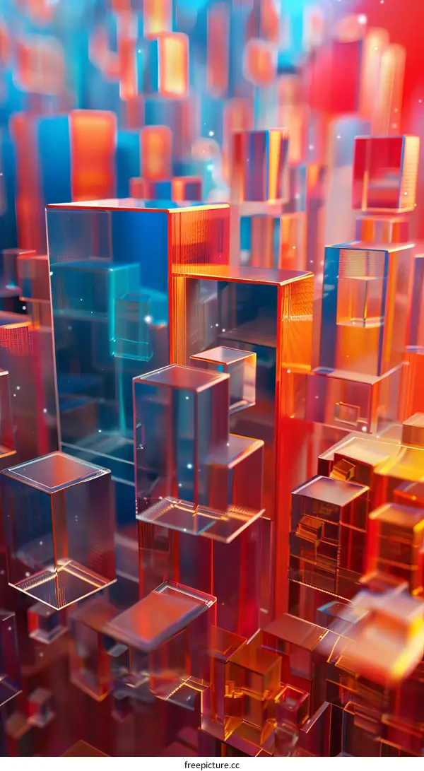 Abstract Geometric City of Transparent Cubes