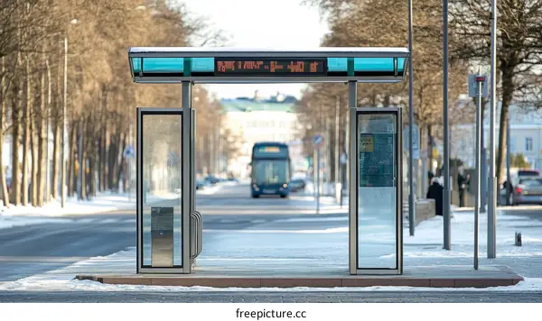 Modern Winter Bus Stop in a City
