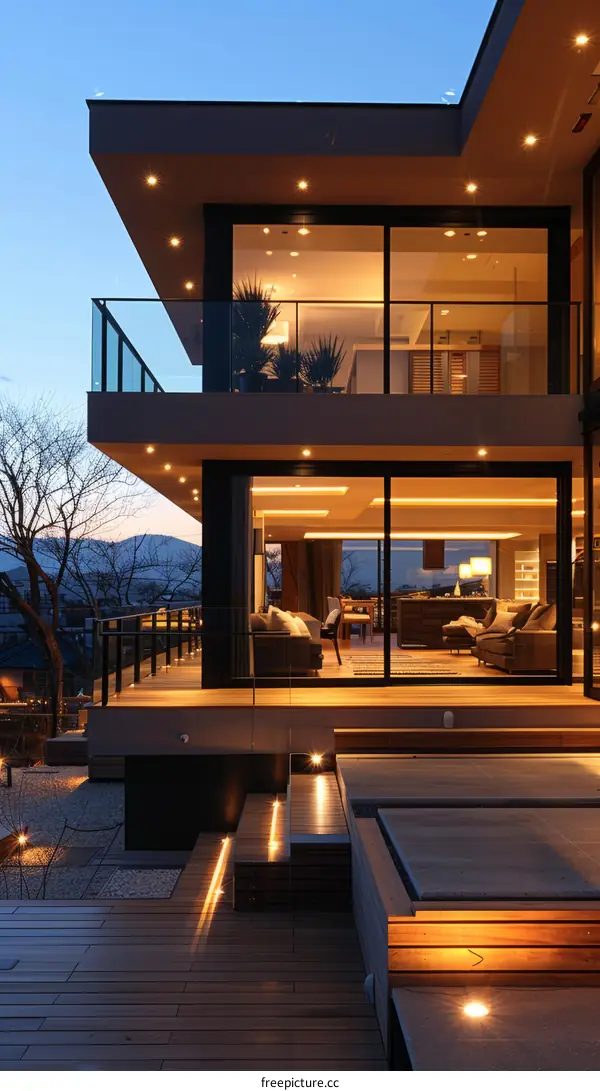 Breathtaking Japanese Villa Balcony with Night View