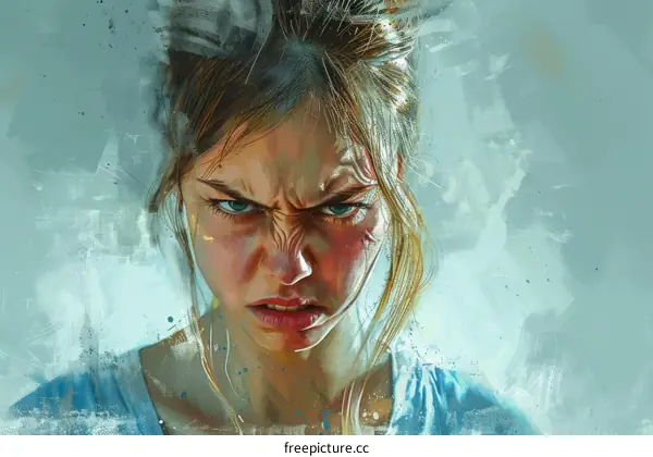 Portrait of a young woman with an angry expression on her face