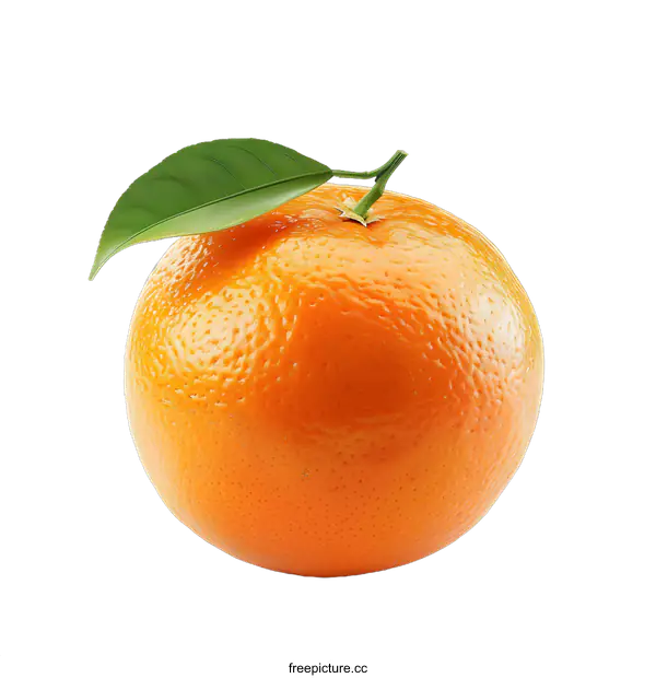 [Transparent Background PNG]Fresh Orange With Green Leaf Isolated on White Background