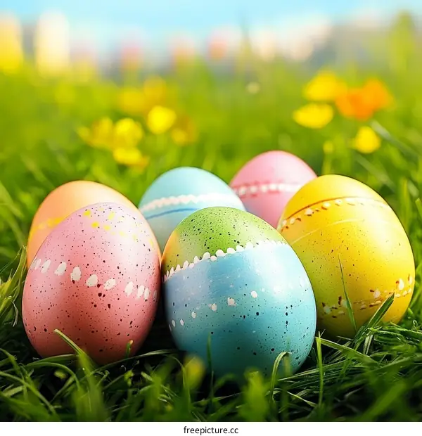 Colorful Easter Eggs in Grass