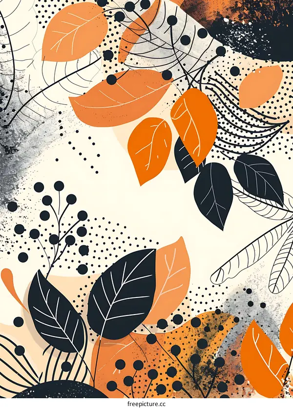 Abstract Autumn Leaves Illustration with Orange and Black Colors