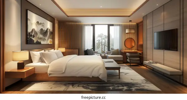Modern Asian Style Hotel Bedroom Interior Design