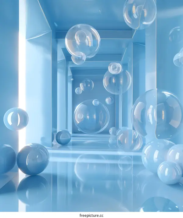 Floating Blue Spheres in a Minimalist Room