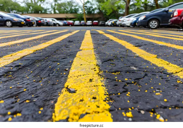 Yellow Lines on Asphalt Parking Lot