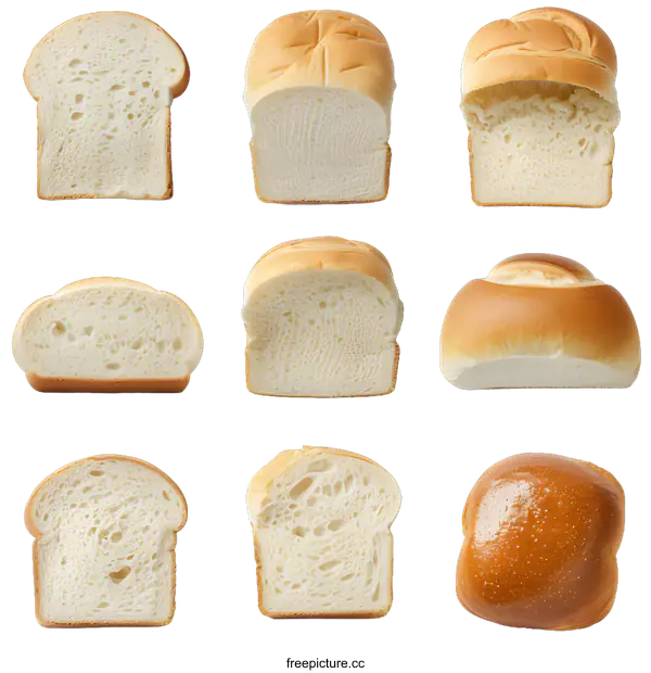 [Transparent Background PNG]Assortment of Freshly Baked White Bread Slices