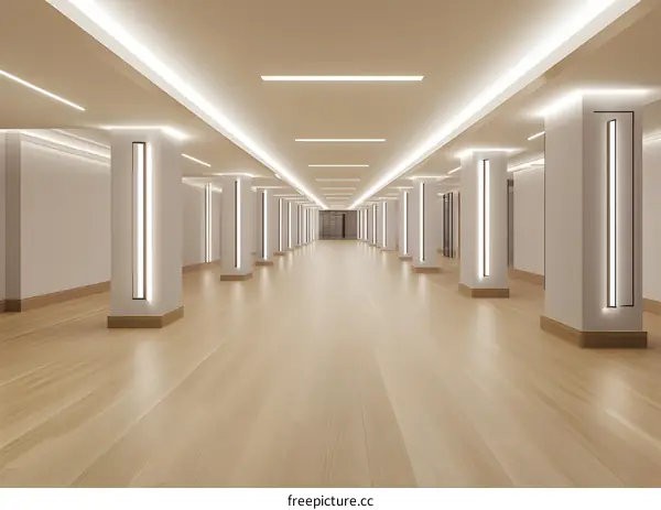 Modern Minimalist Interior Hallway Design With White Walls And Wooden Floor