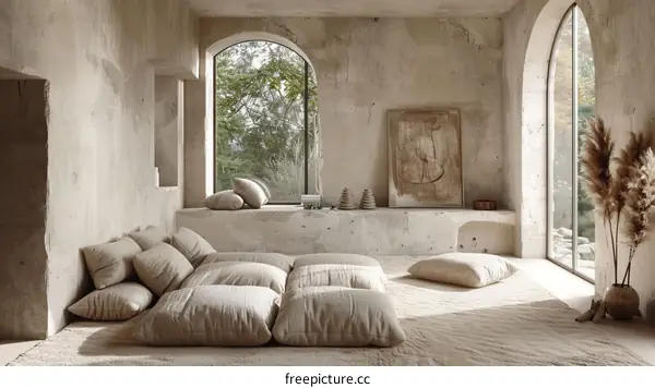 A Minimalist Living Space with Neutral Colors and Earthy Textures