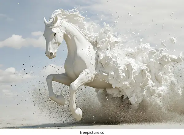 White Horse Running in the Sand