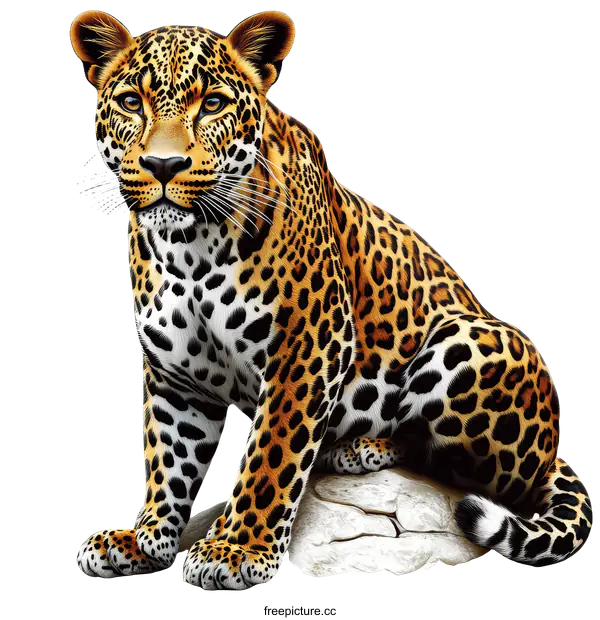 [Transparent Background PNG]Majestic Leopard Illustration on a Rock