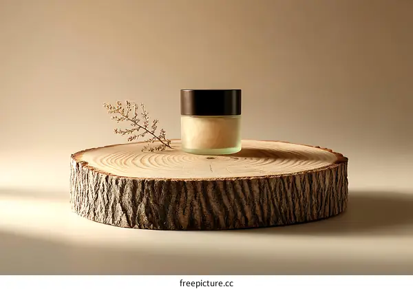 Natural Skincare Jar on Wooden Disc Display