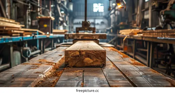 Close-up of Wooden Plank on Table in Woodworking Shop