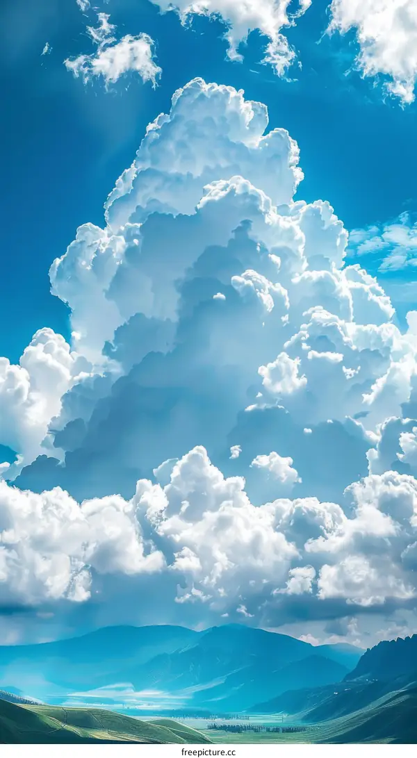 Towering Cumulus Clouds Over a Mountain Landscape