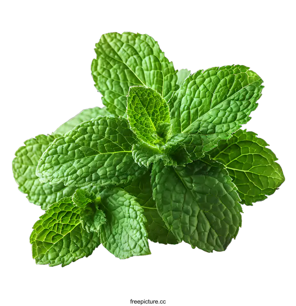 [Transparent Background PNG]Fresh mint leaves isolated on white background