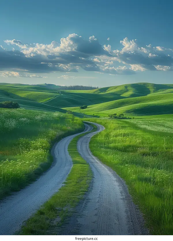 Country Road Cutting Through Lush Rolling Landscape