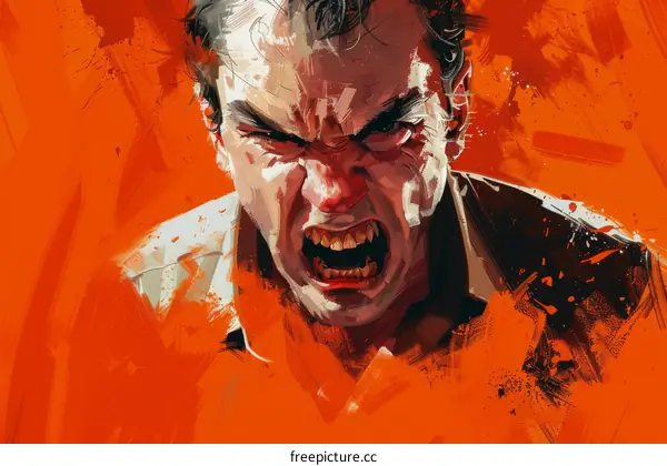 Man Yelling in Anger with Blood Splattered Background