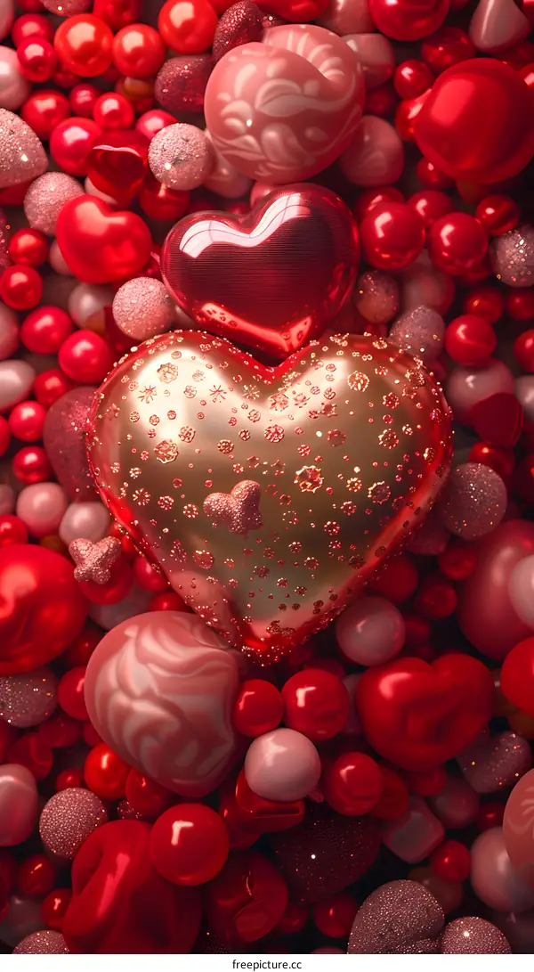 A pink heart balloon and a red heart balloon