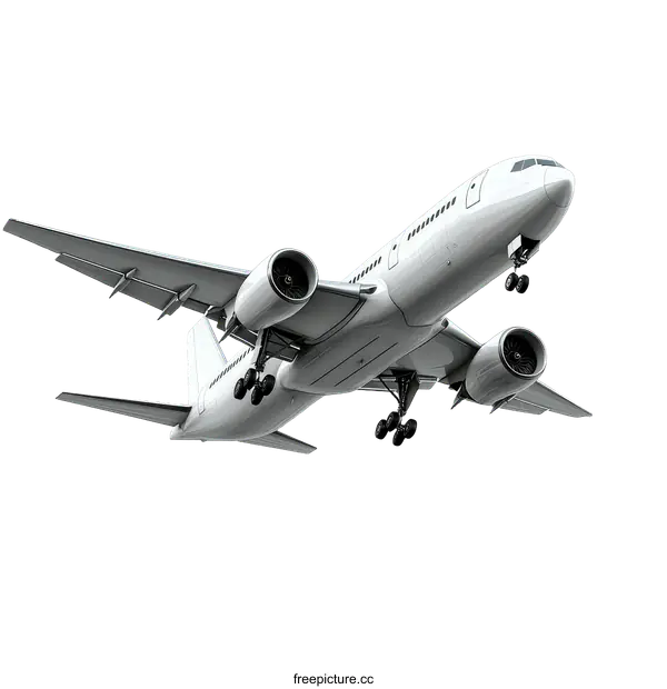 [Transparent Background PNG]Modern Airplane in Flight against White Background