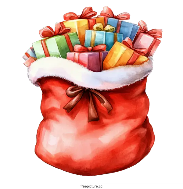 [Transparent Background PNG]Santa Claus Gift Bag Filled with Presents