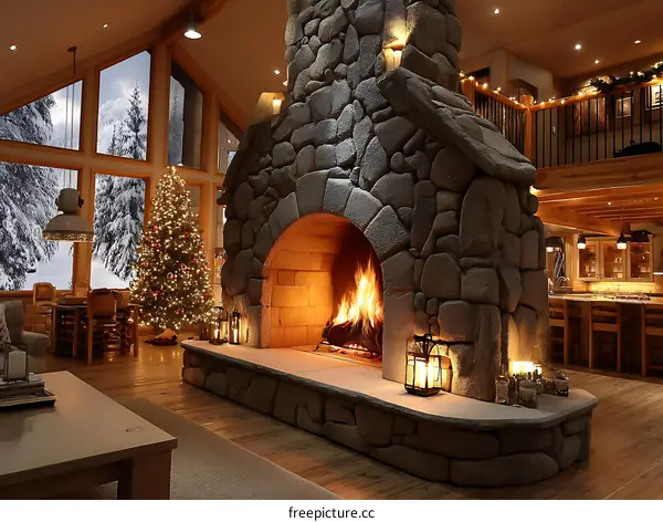 Cozy Christmas Living Room with Fireplace