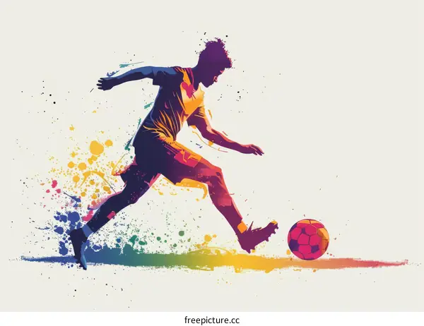 Soccer Player Striking Ball Making Vibrant Colors