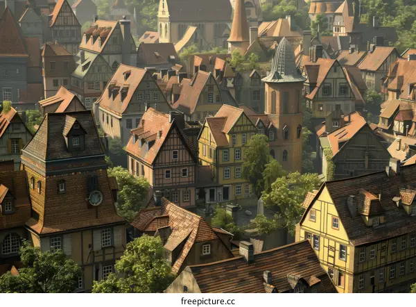 A Digital Painting of a European Village