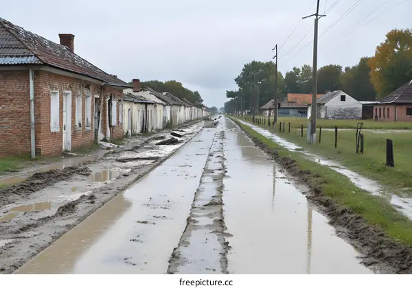 Flooded Road in a Rural Village