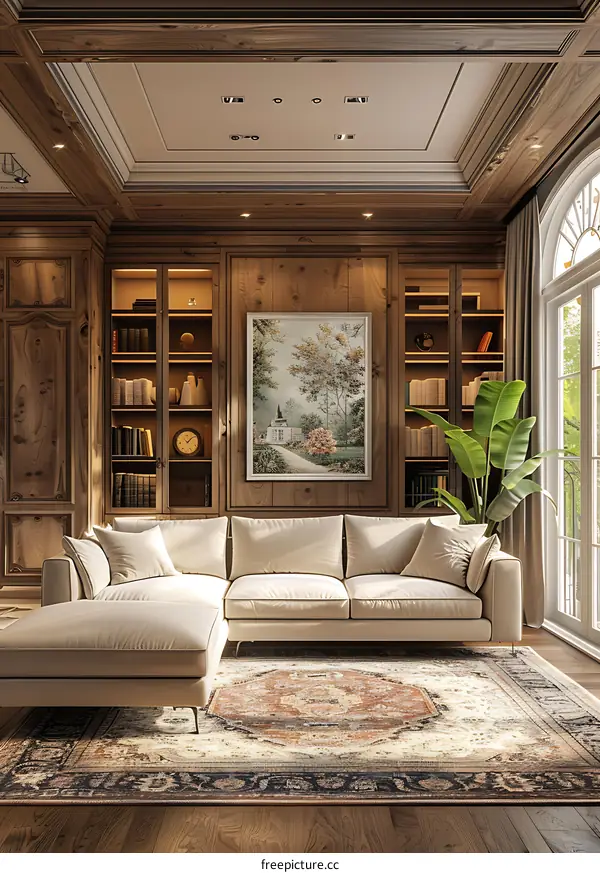 Oak paneled study render