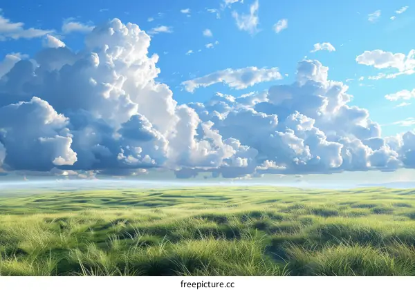Green Grass Field Under a Blue Sky with White Clouds