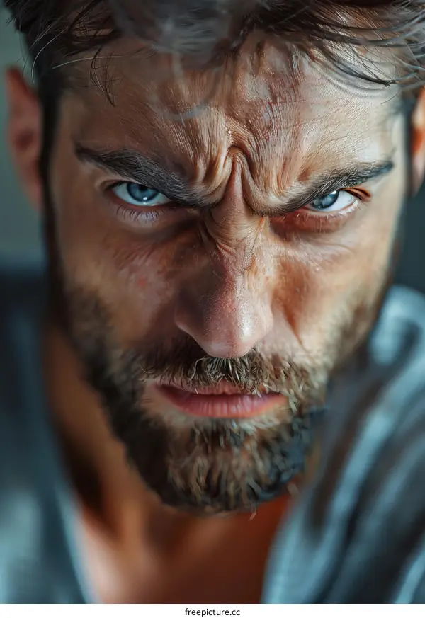 Closeup Portrait of a Man with Intense Blue Eyes