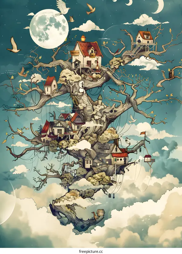 Fantasy Treehouse Village In The Sky