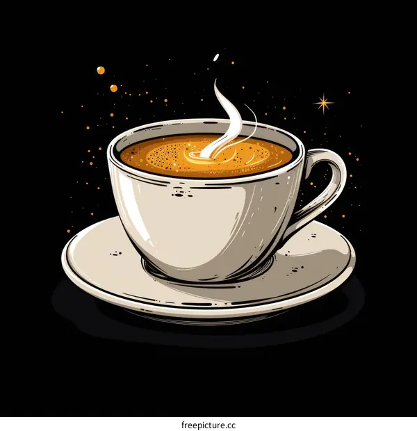 A cup of coffee on a saucer with a starry background